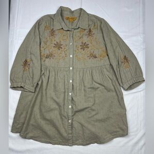 April Cornell XS Embroidered Cotton Shirt Dress Tunic Peasant Boho Floral